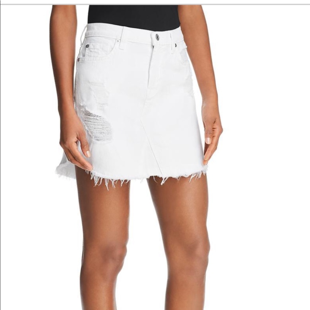7 For All ManKind Raw Hem Destroyed Denim Skirt